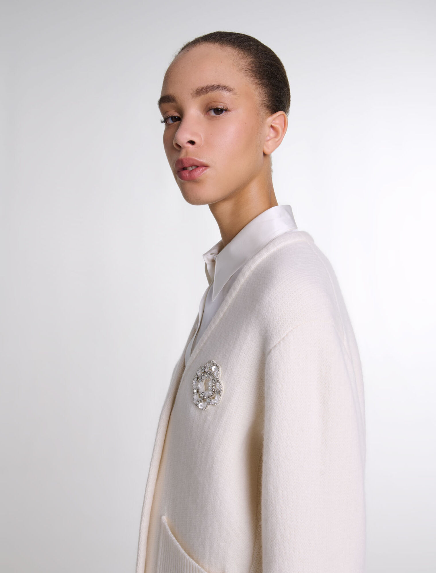 Cardigan maglia Clover con strass