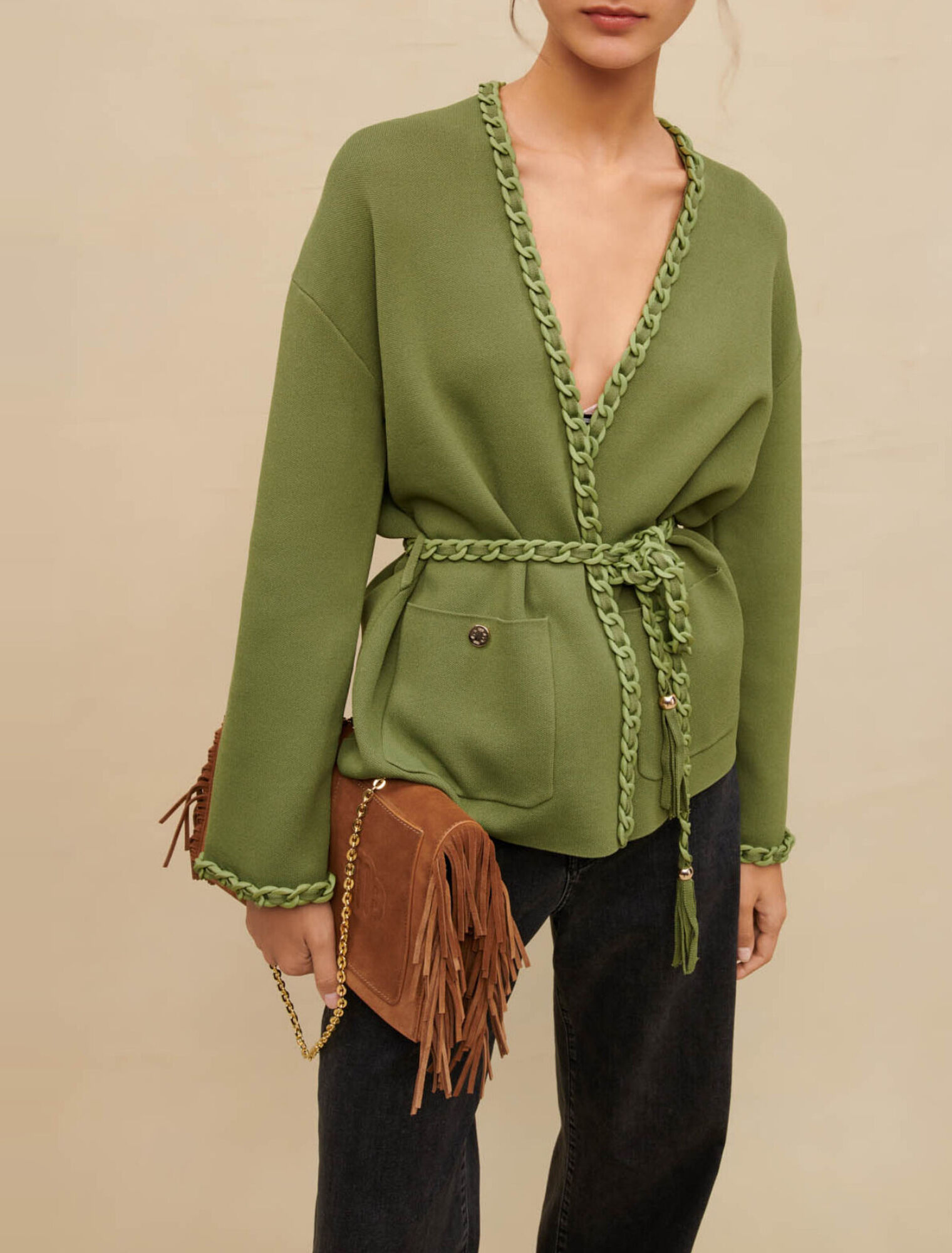 Cardigan con bordi intrecciati