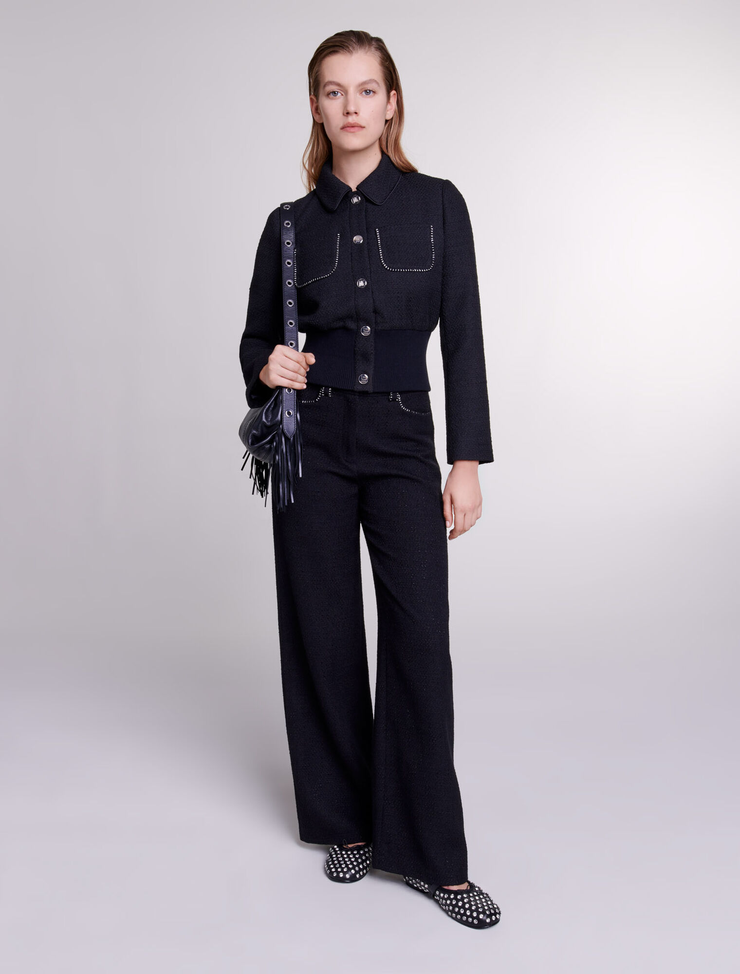 Pantaloni larghi in tweed
