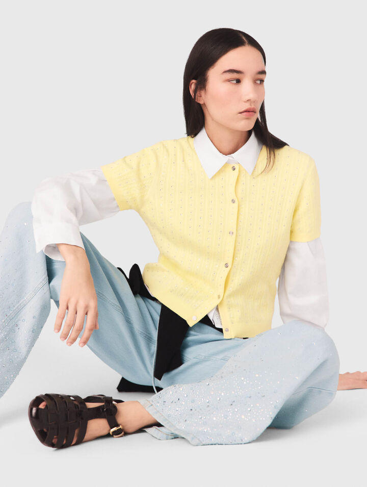 Cardigan a girocollo con strass