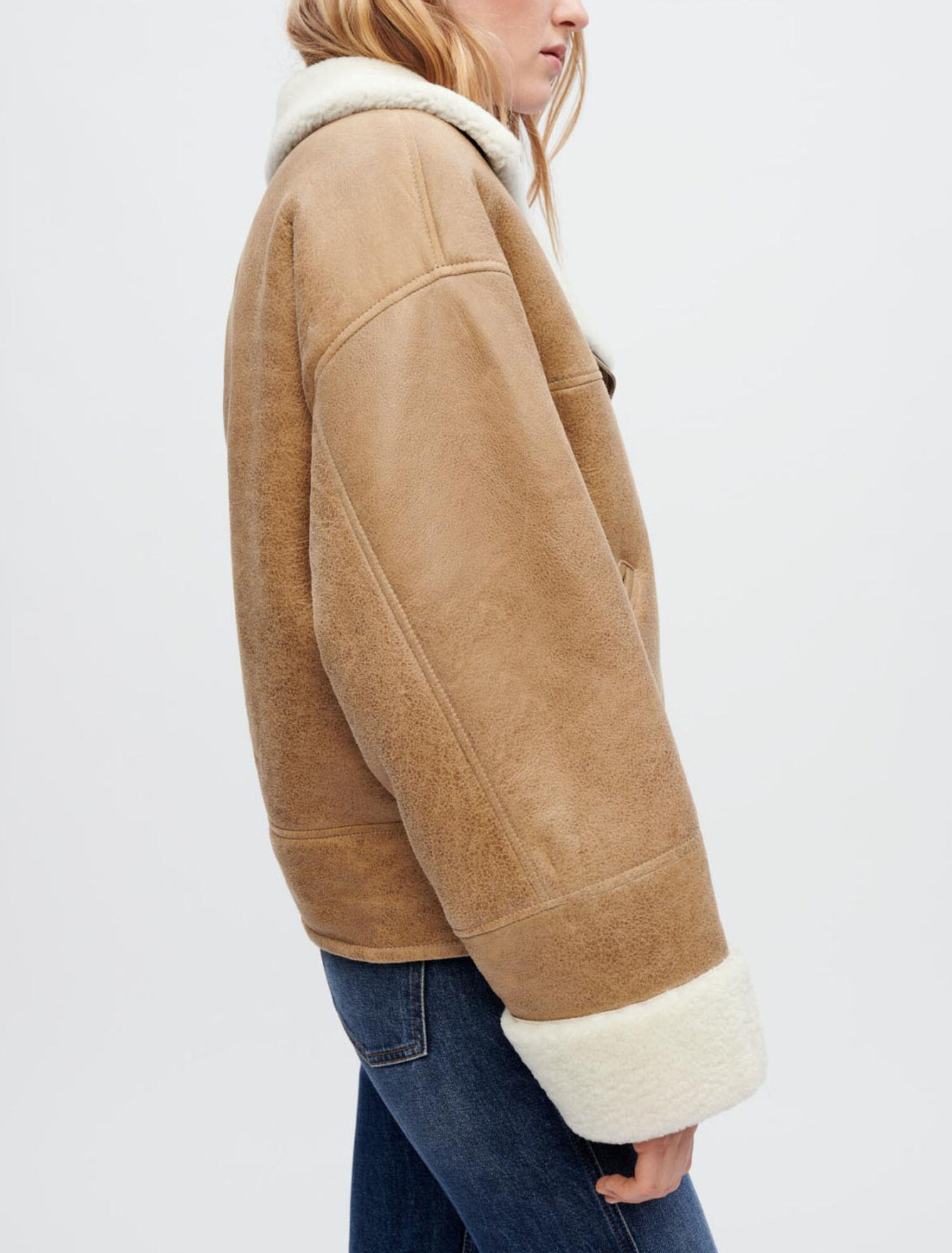 Cappotto pelle scamosciata bicolore