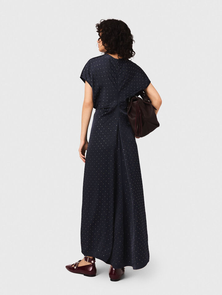 Abito maxi in raso e borchie