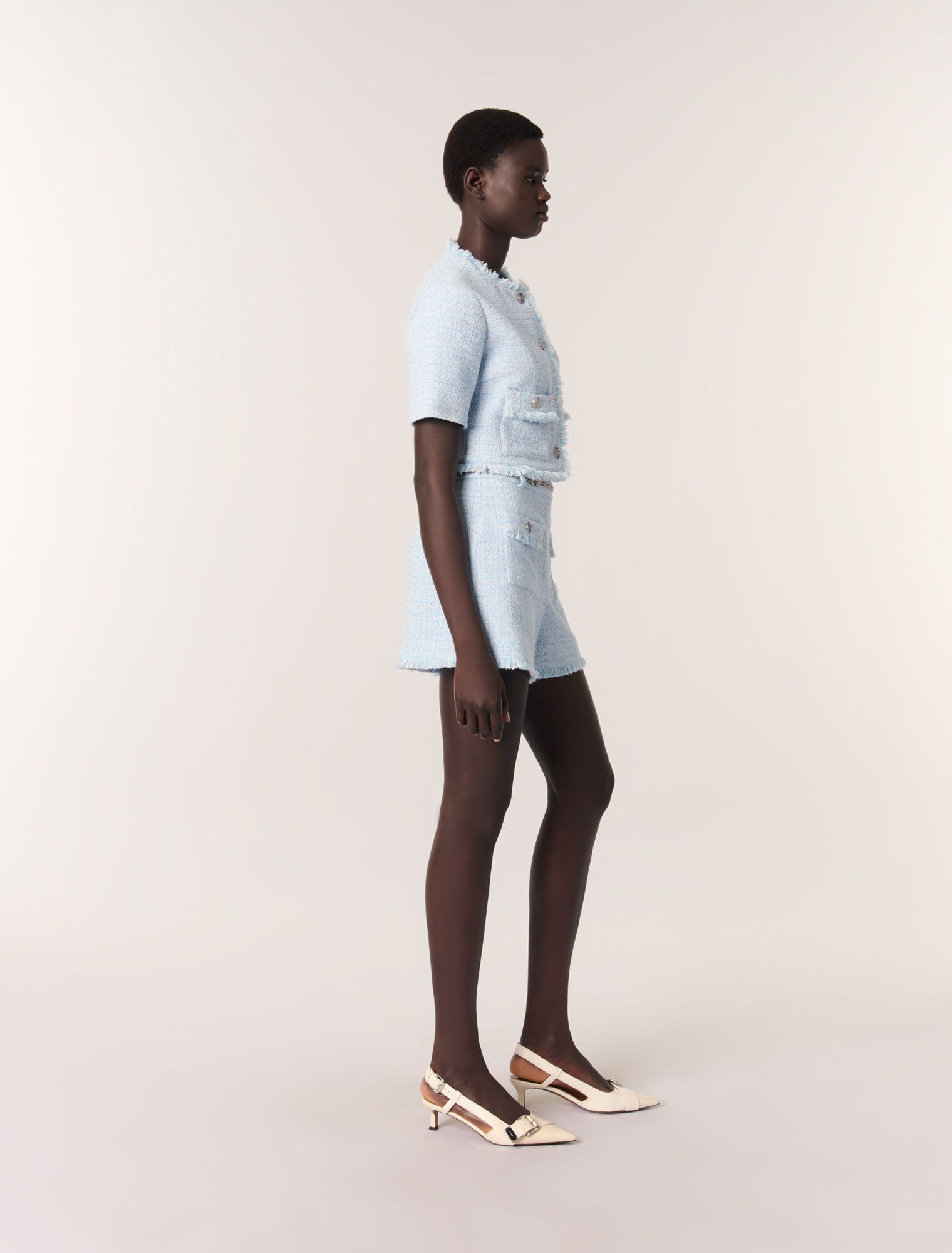 Shorts in tweed con cintura
