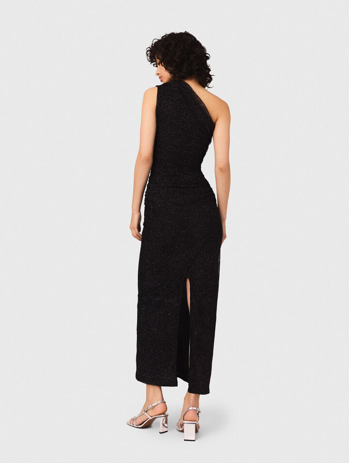 Abito asimmetrico in maglia strass