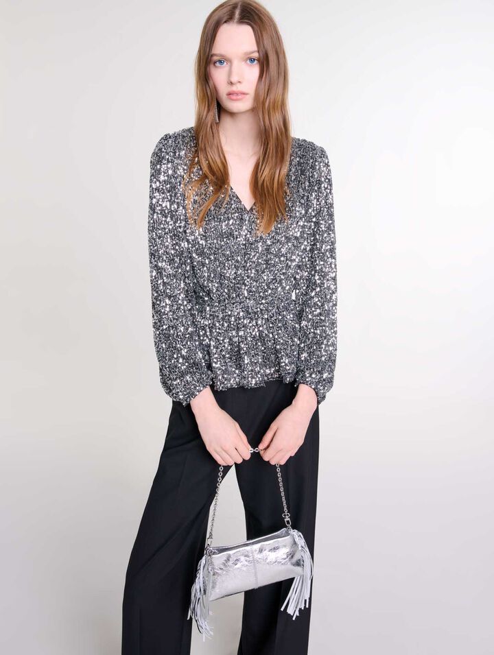 Top a punto smock con lustrini