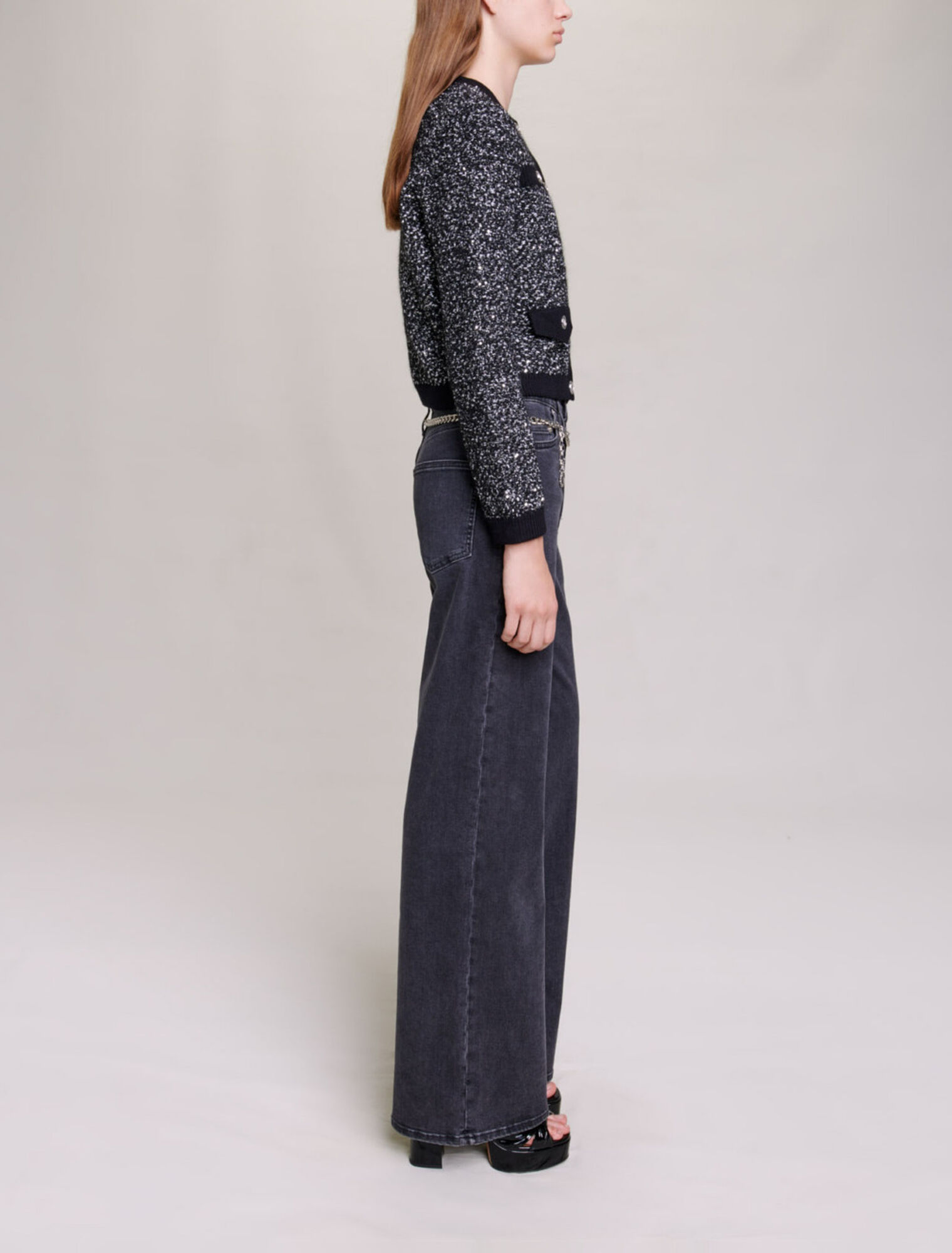 Cardigan corto effetto tweed