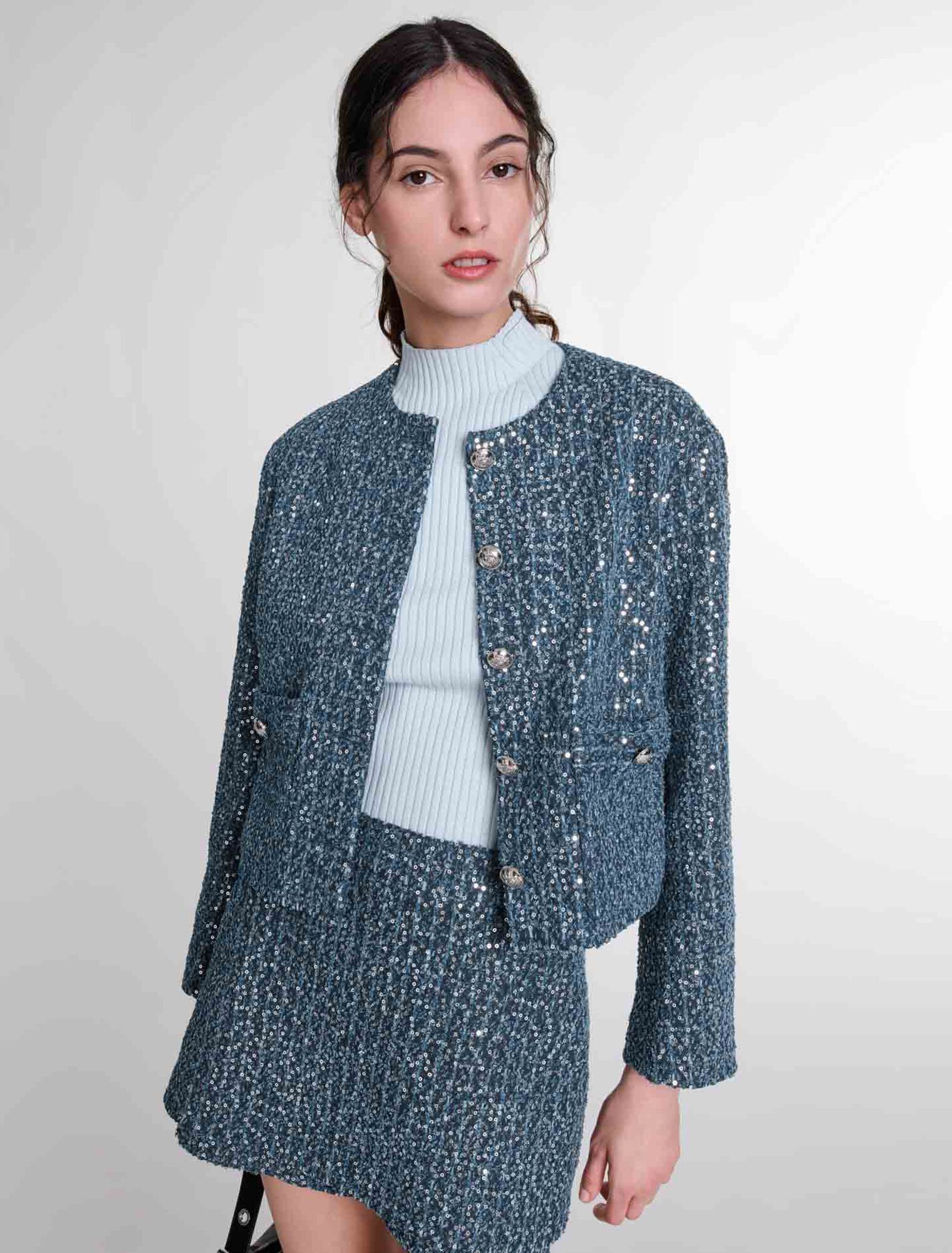 Giacca in tweed ornata con lustrini