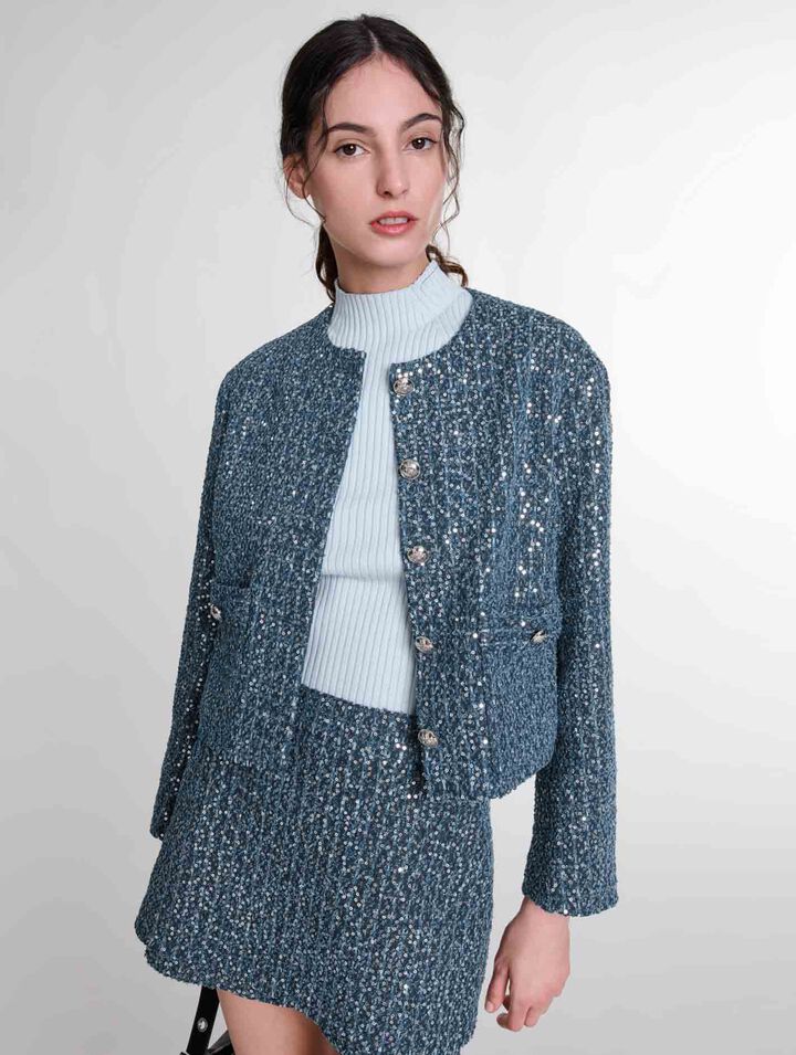 Giacca in tweed ornata con lustrini