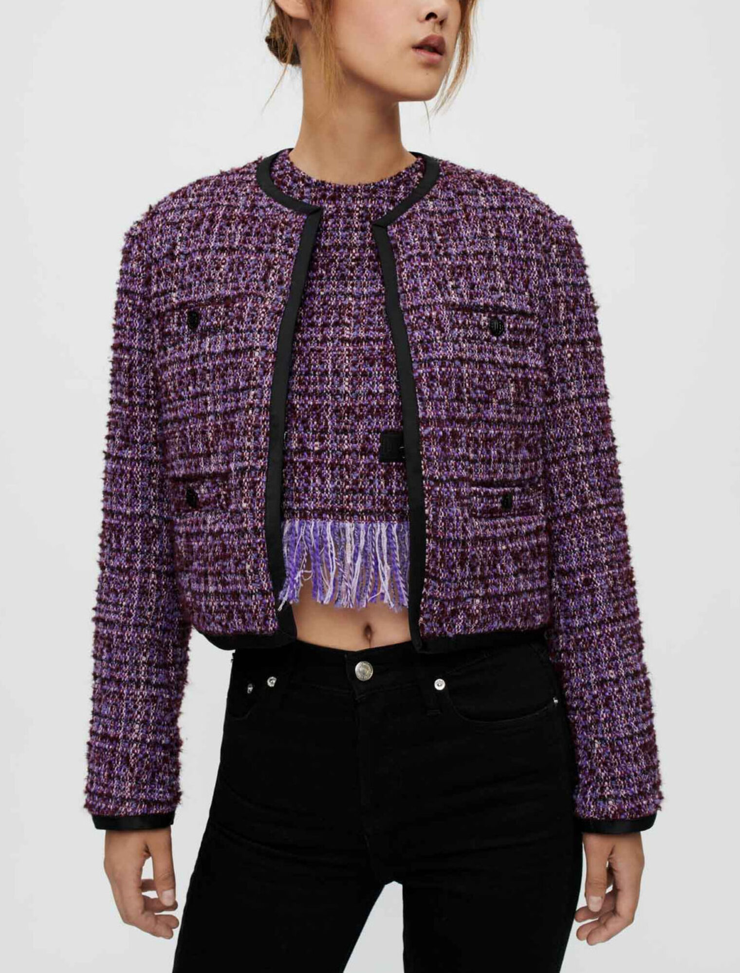 Giacca in tweed trapuntato viola