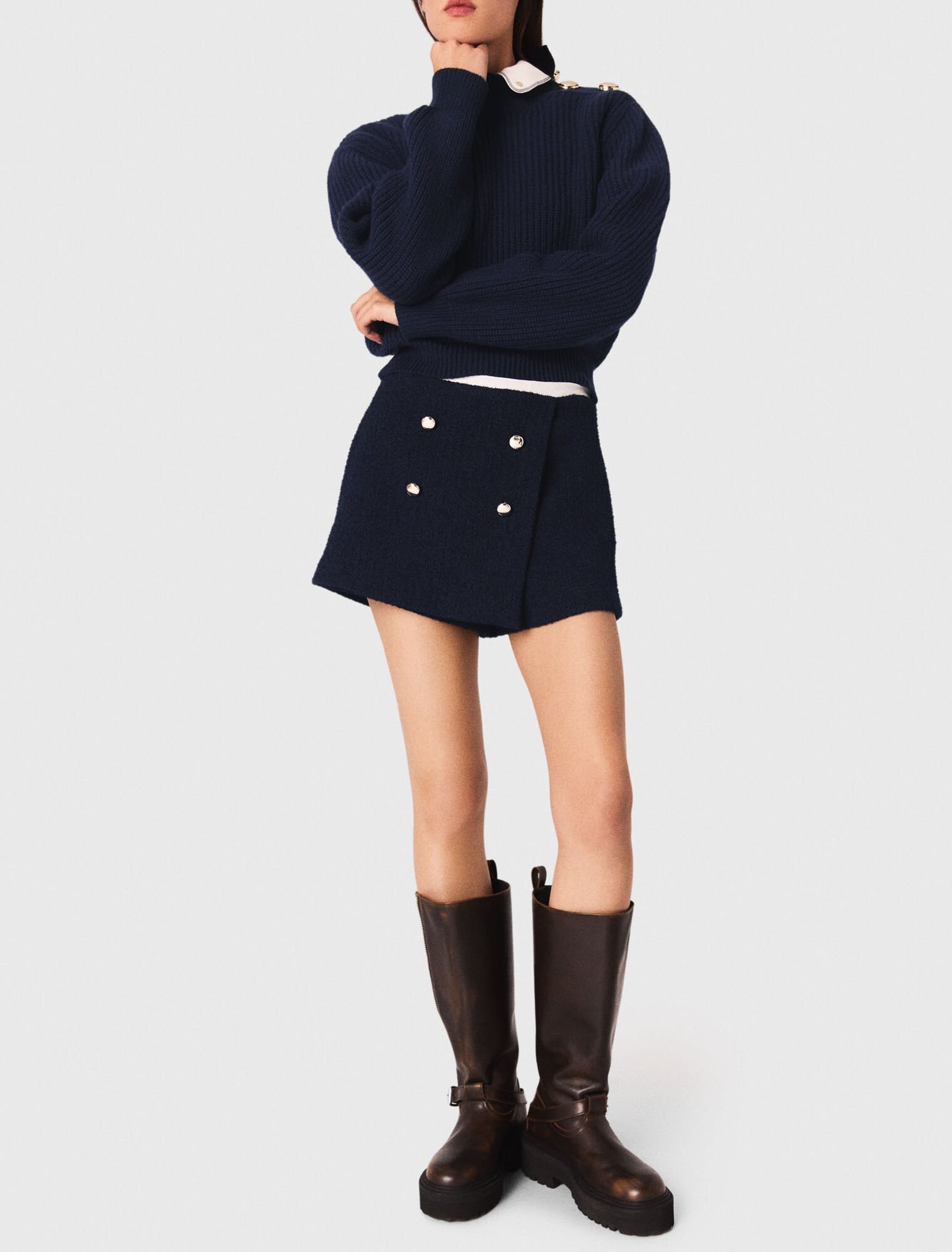 Shorts in tweed e banda a contrasto
