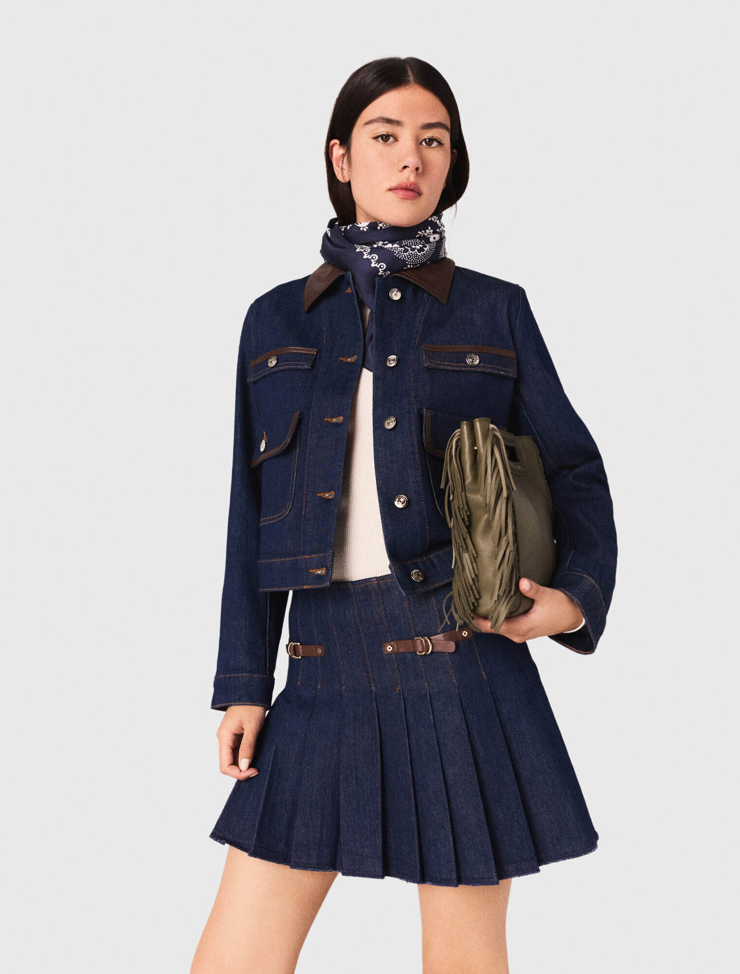 Gonna corta in denim con fodera