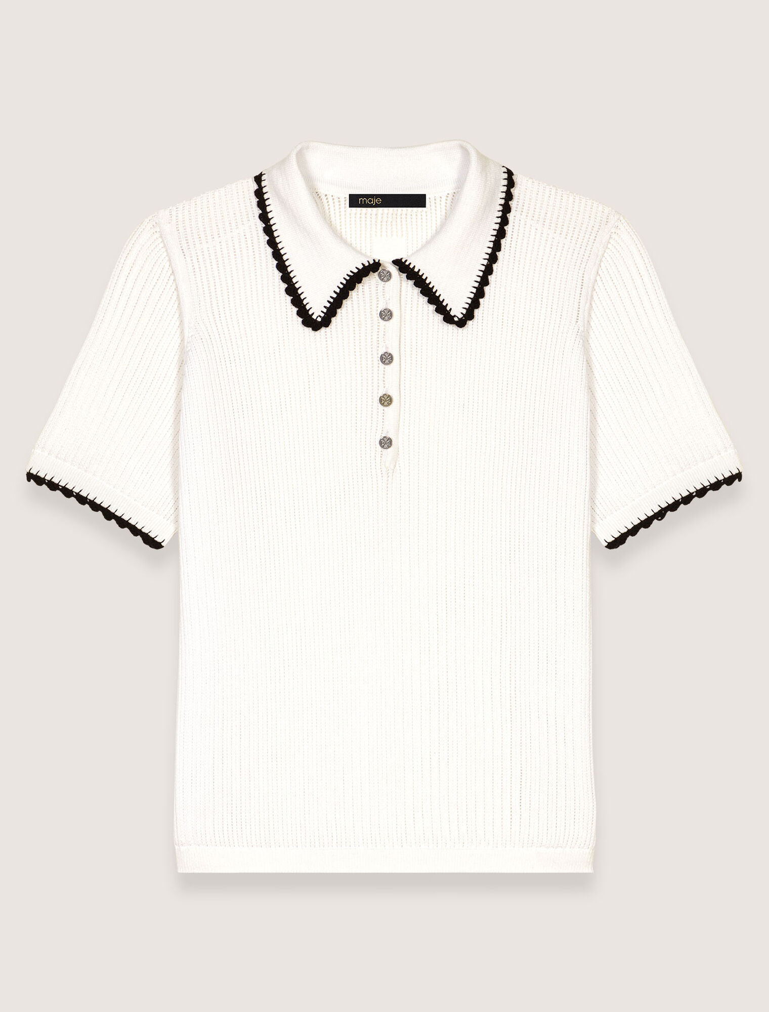 Polo in maglia pointelle e crochet
