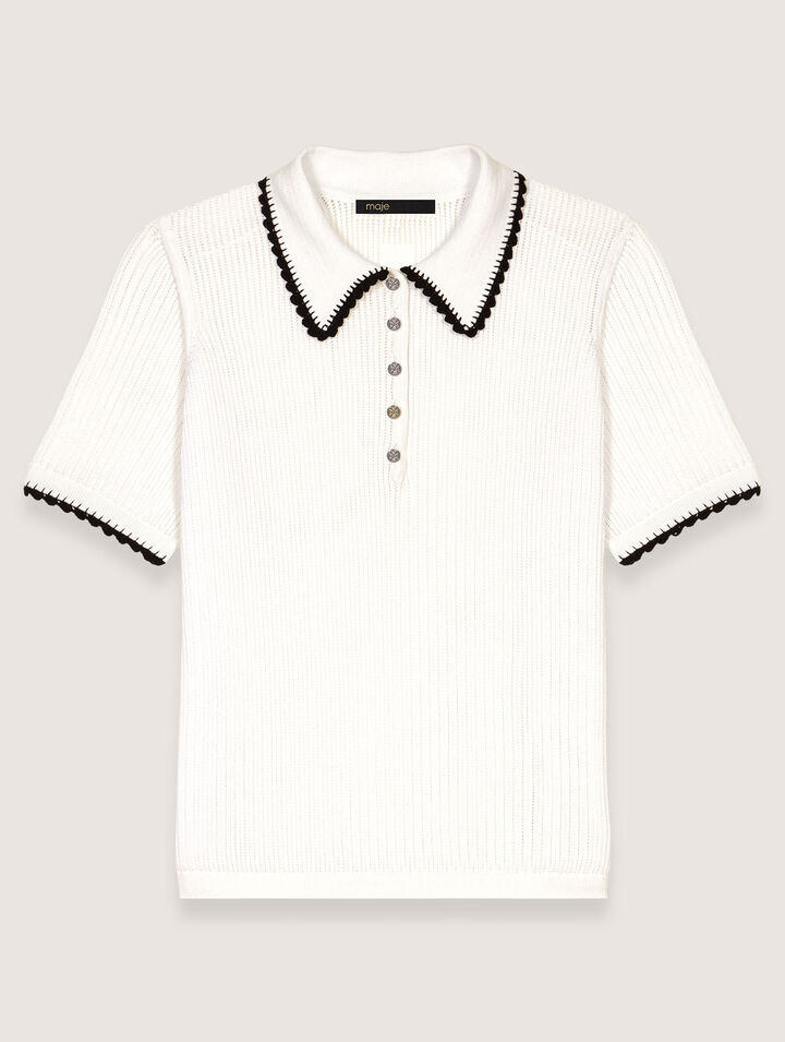 Polo in maglia pointelle e crochet