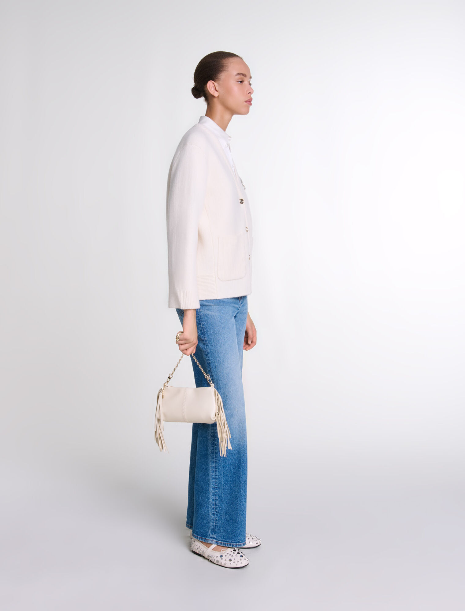 Cardigan maglia Clover con strass
