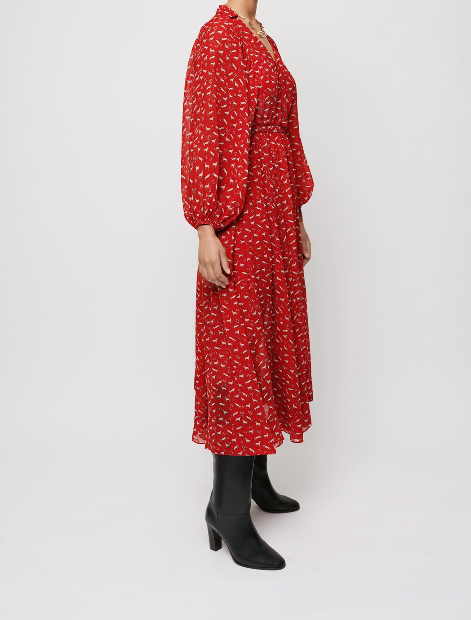 Abito in chiffon con stampa di cavalli
