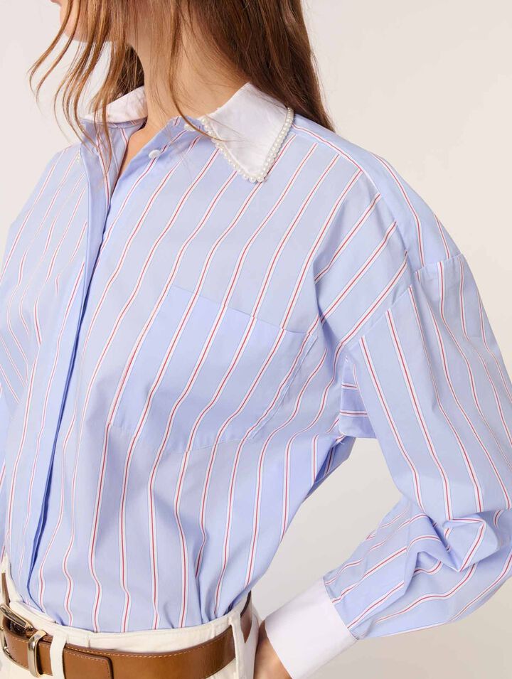 Camicia a righe colletto con perle