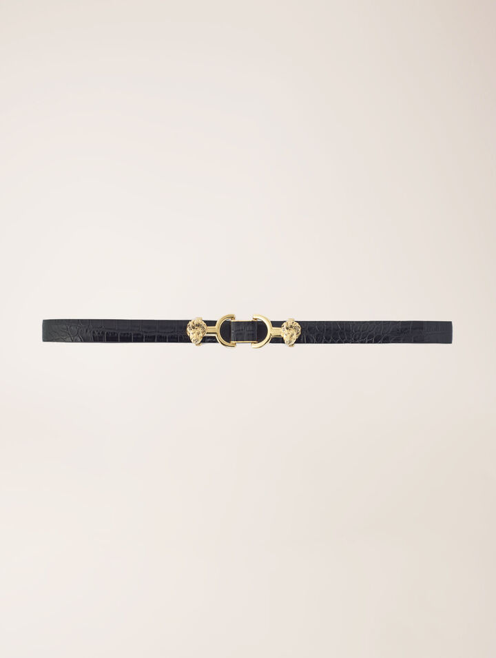 Cintura fine in pelle fibbia leone