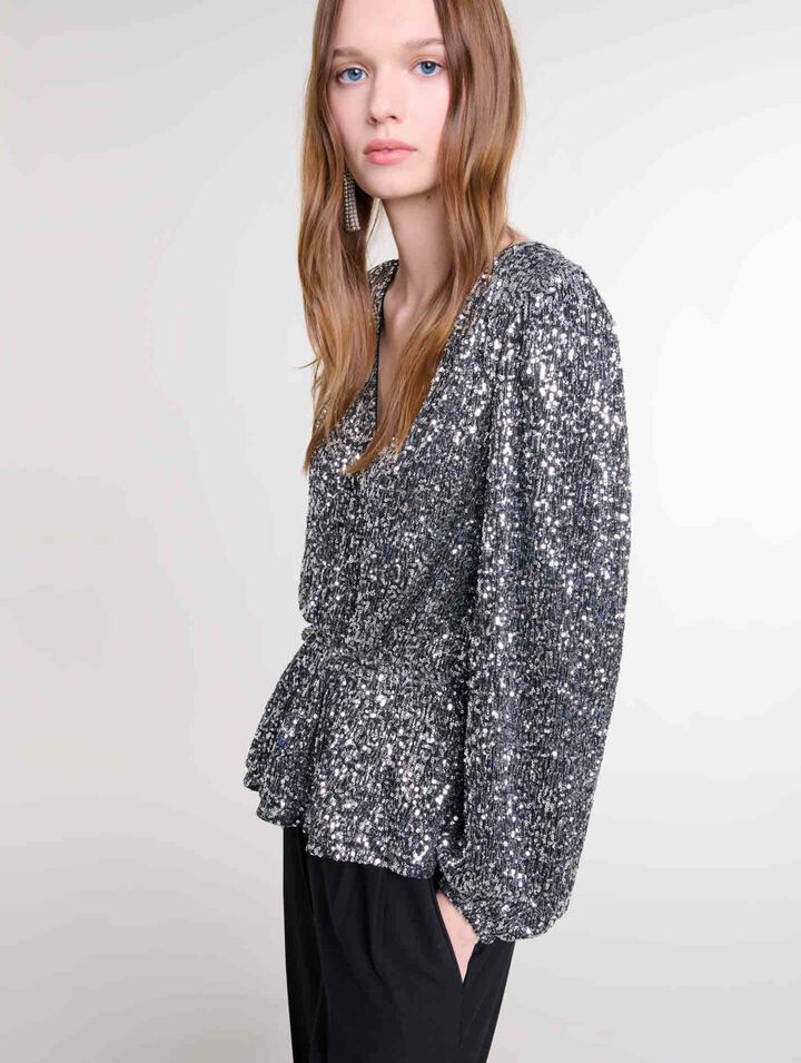 Top a punto smock con lustrini