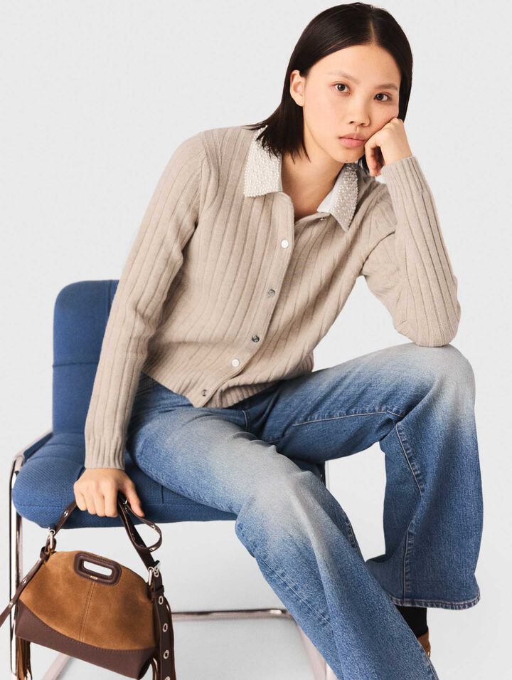 Cardigan con col perlato rimovibile