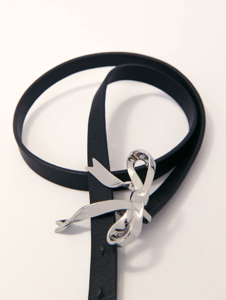 Cintura sottile in pelle con fiocco