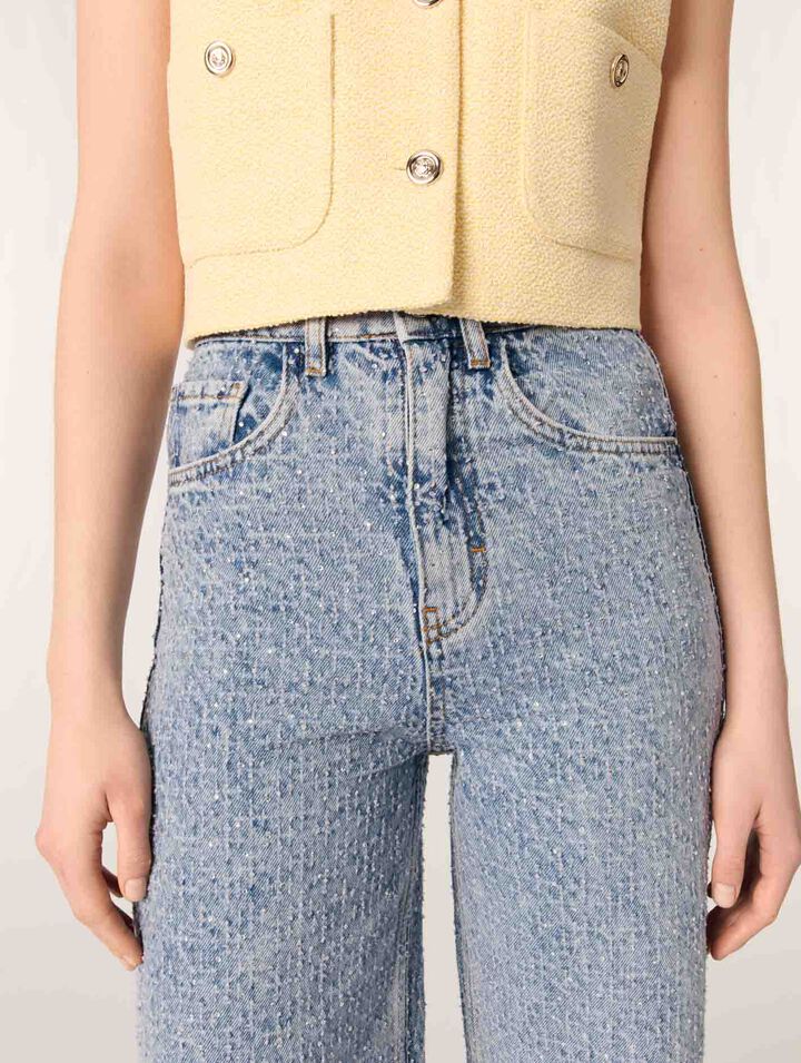 Jeans larghi decorati con strass