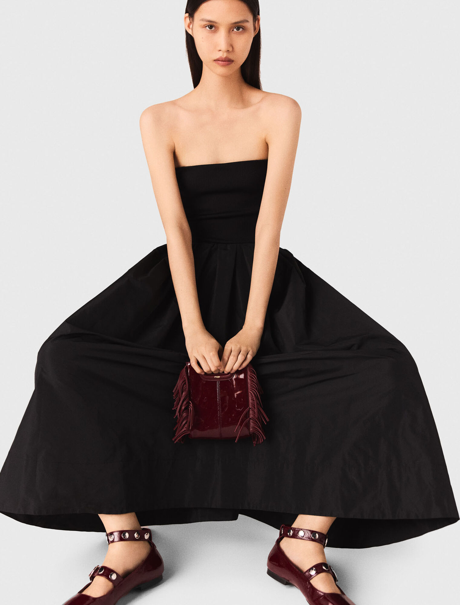 Abito bustier in maglia e taffetà
