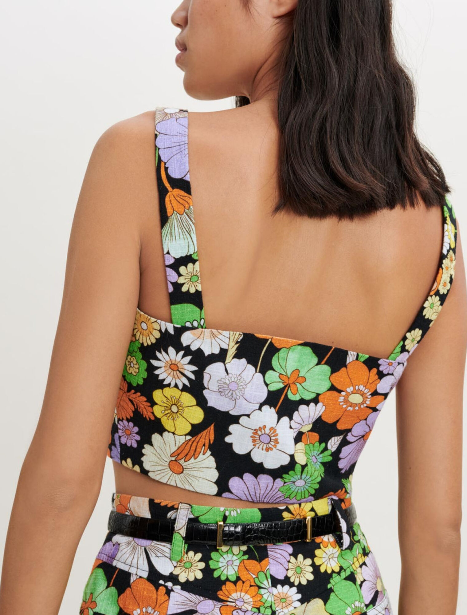 Crop top con stampa floreale anni '70