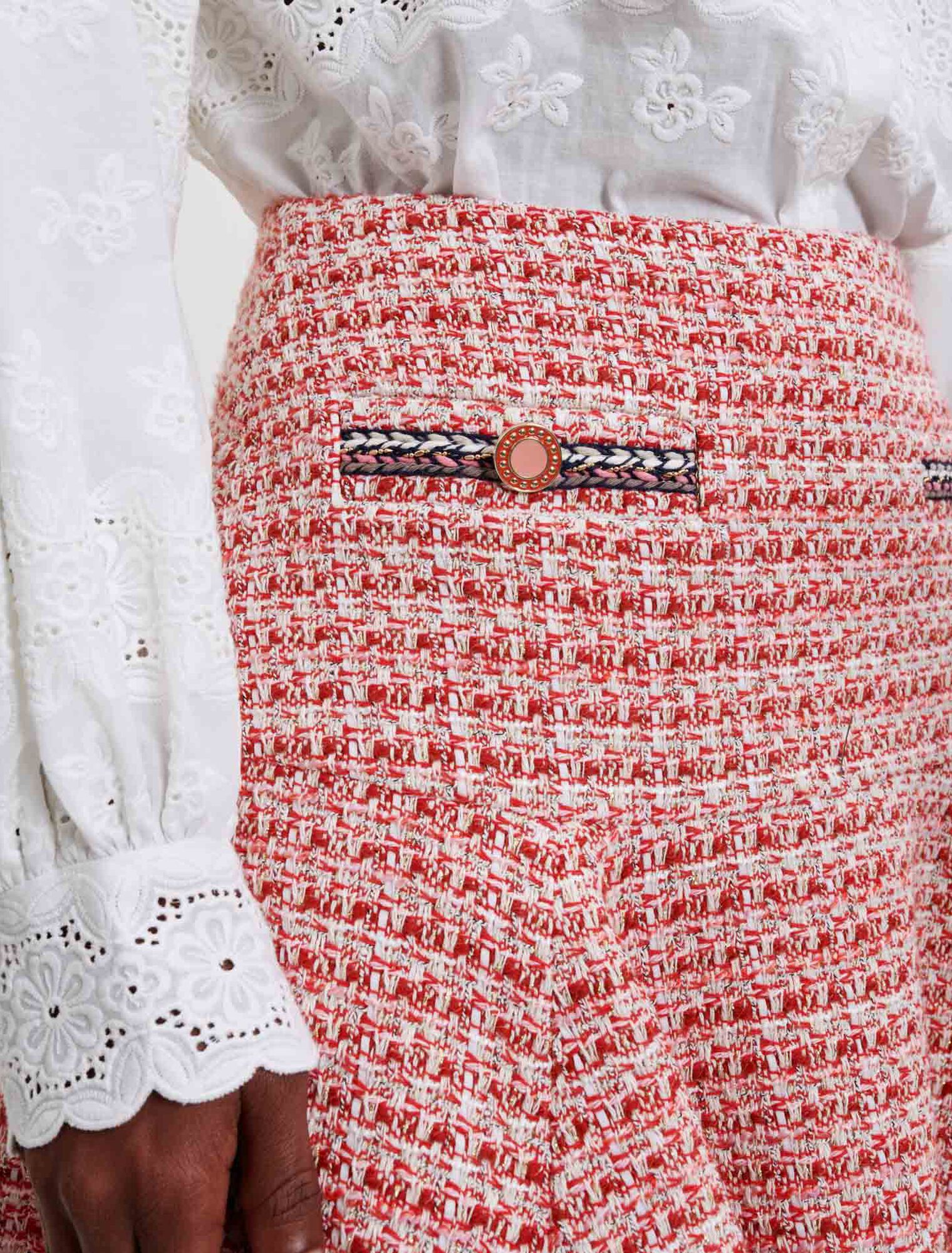 Gonna in tweed con trecce etniche