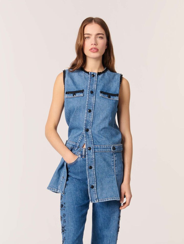 Abito denim e passamanerie ricamate
