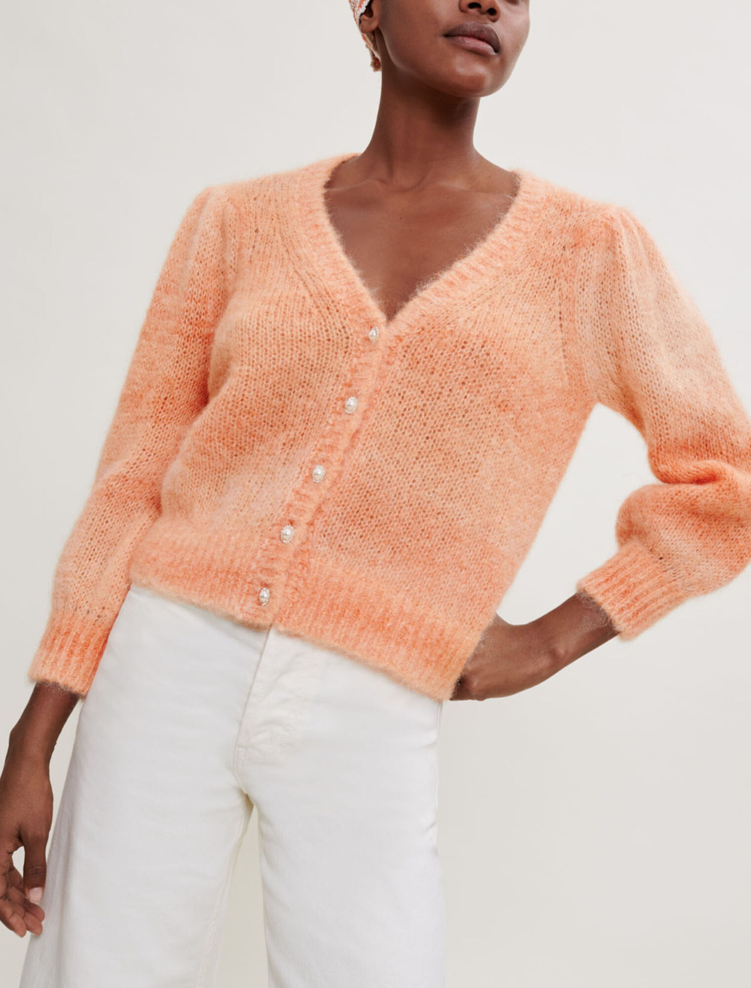 Cardigan in mohair stampato