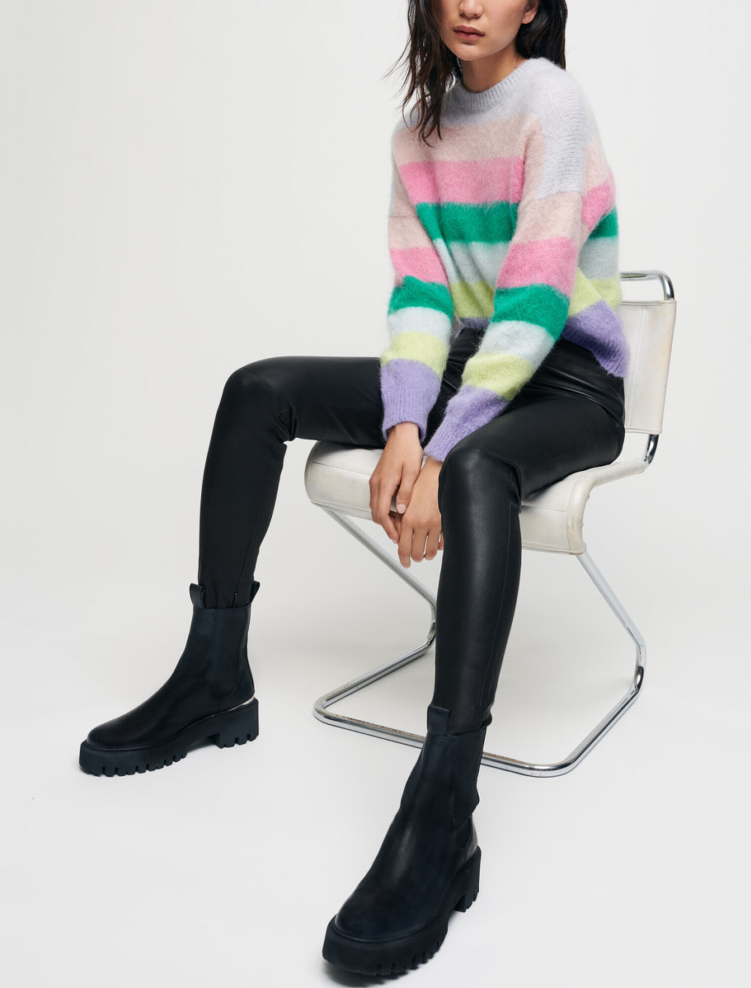 Stretch leggings in pelle a vita alta