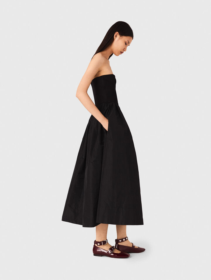 Abito bustier in maglia e taffetà