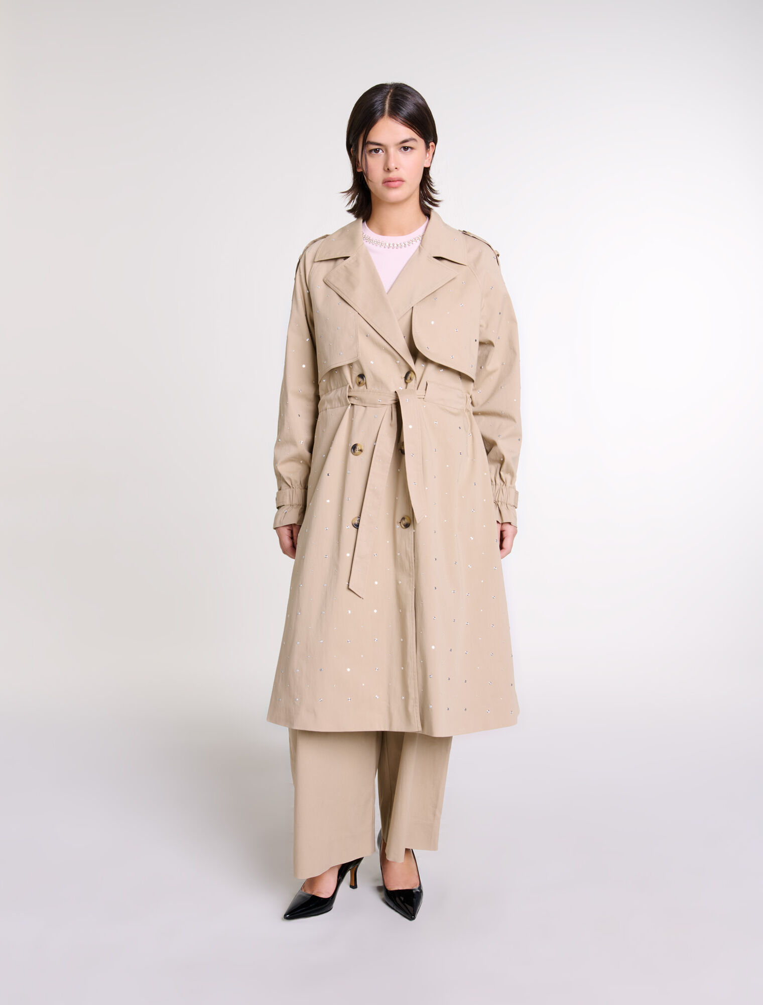 Trench borchiato vita elastica