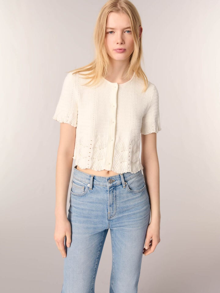 Cardigan maglia pointelle con perle