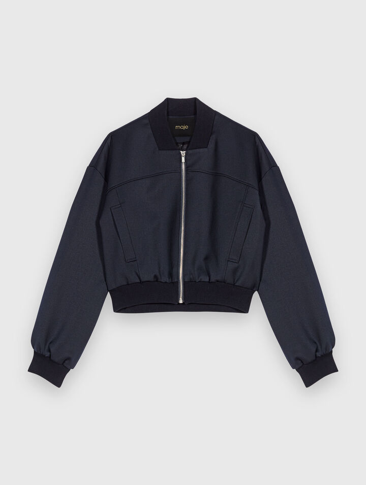 Bomber con zip in lana mista