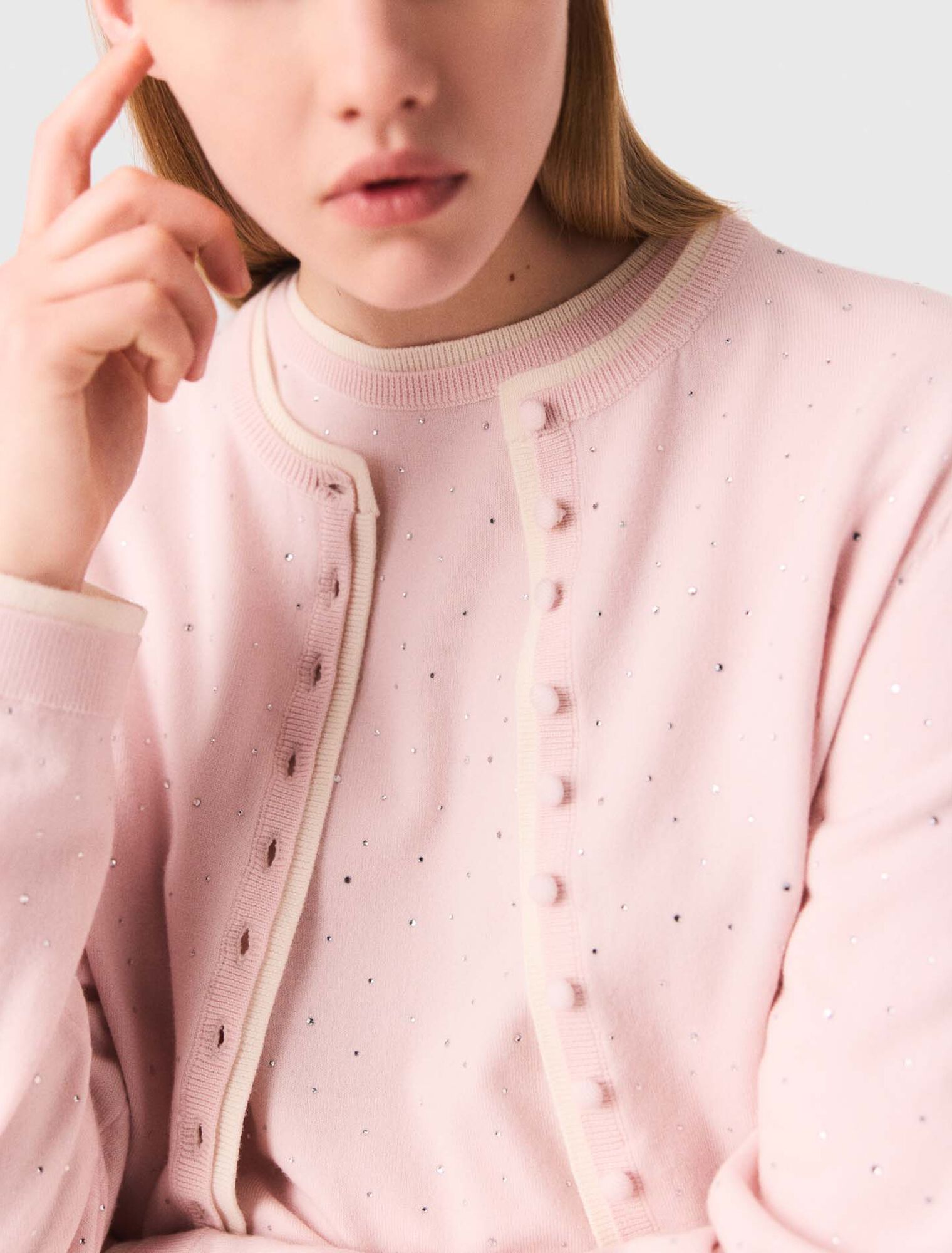 Cardigan 100% lana con strass