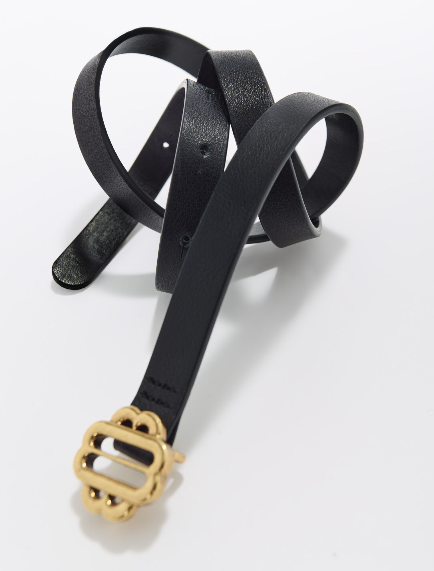 Cintura fine in pelle nera fibbia dorata