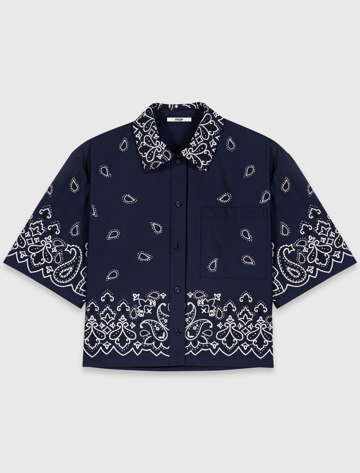 Camicia corta ricamata in taffet&agrave;