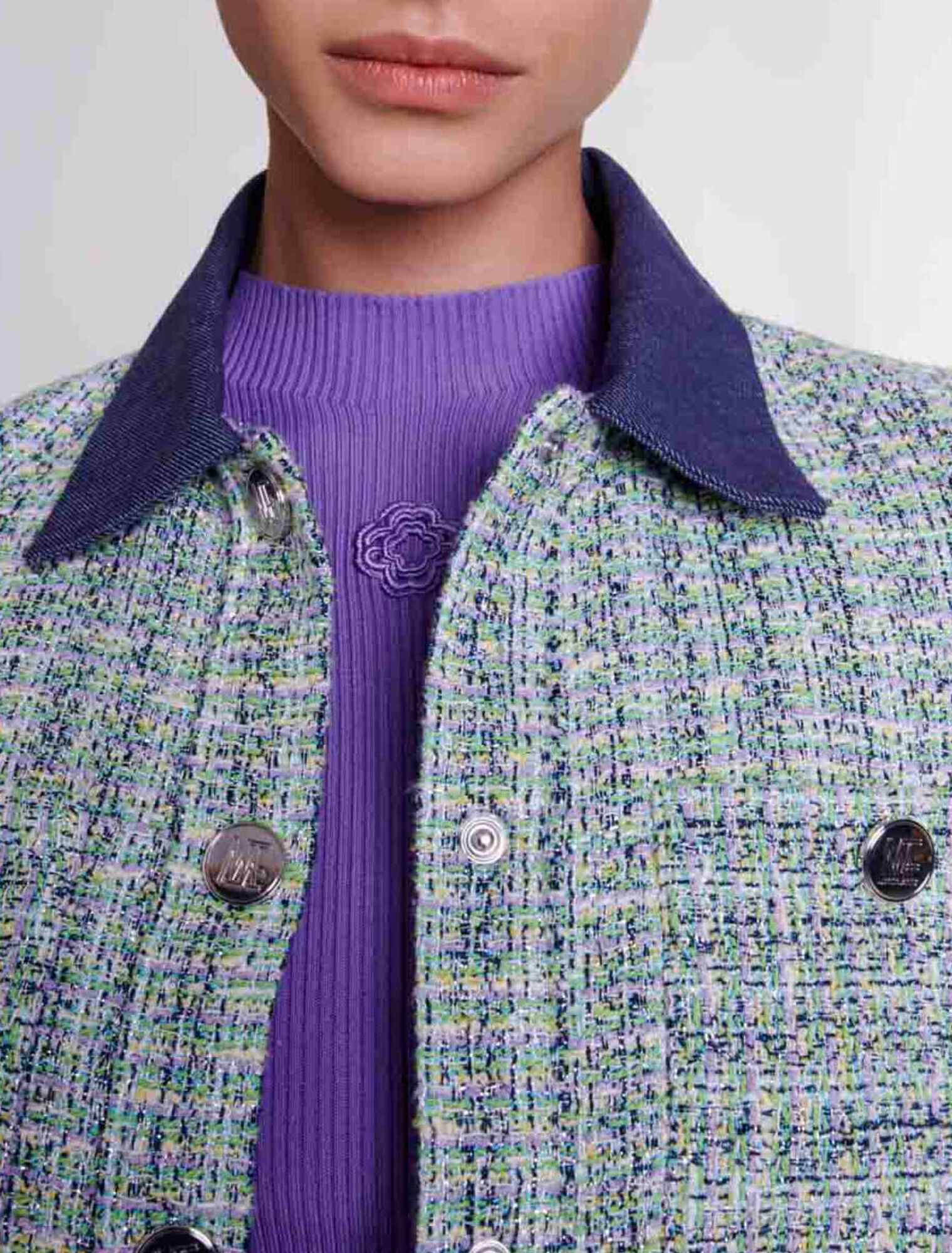 Giacca corta in tweed a contrasto