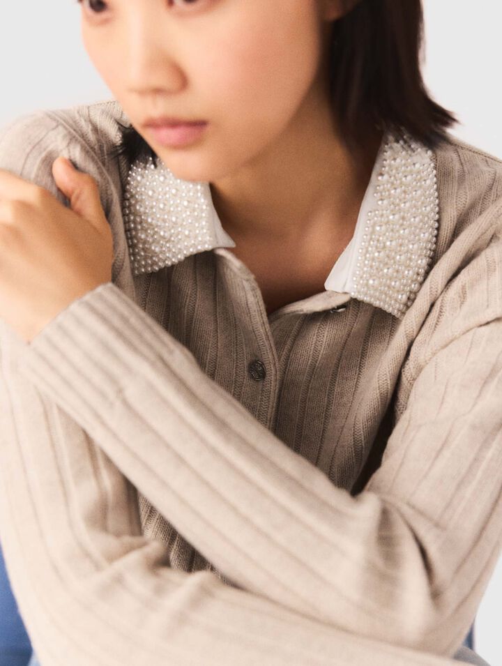 Cardigan con col perlato rimovibile