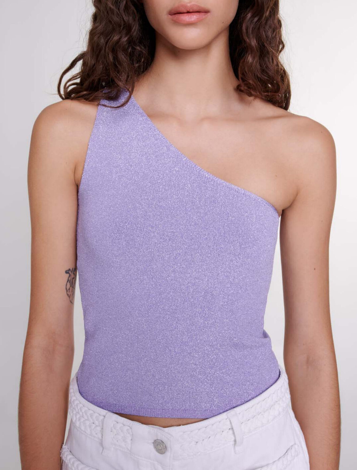 Top corto asimmetrico metallizzato