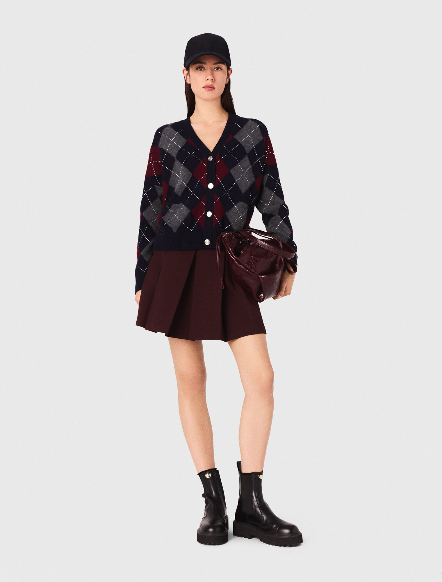 Cardigan corto con motivo argyle