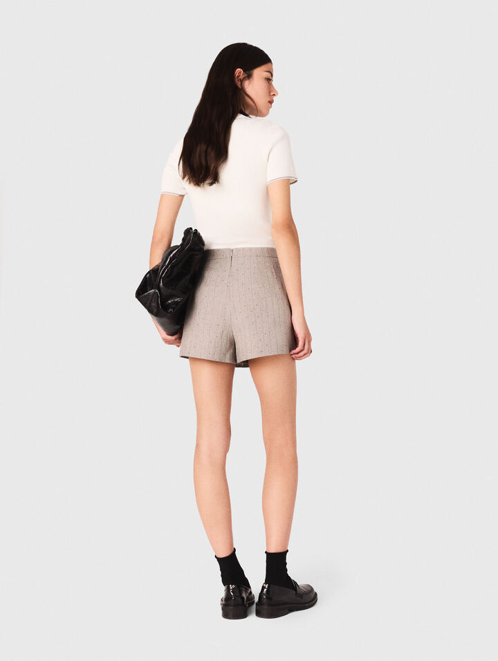 Shorts trompe l'œil plissé strass