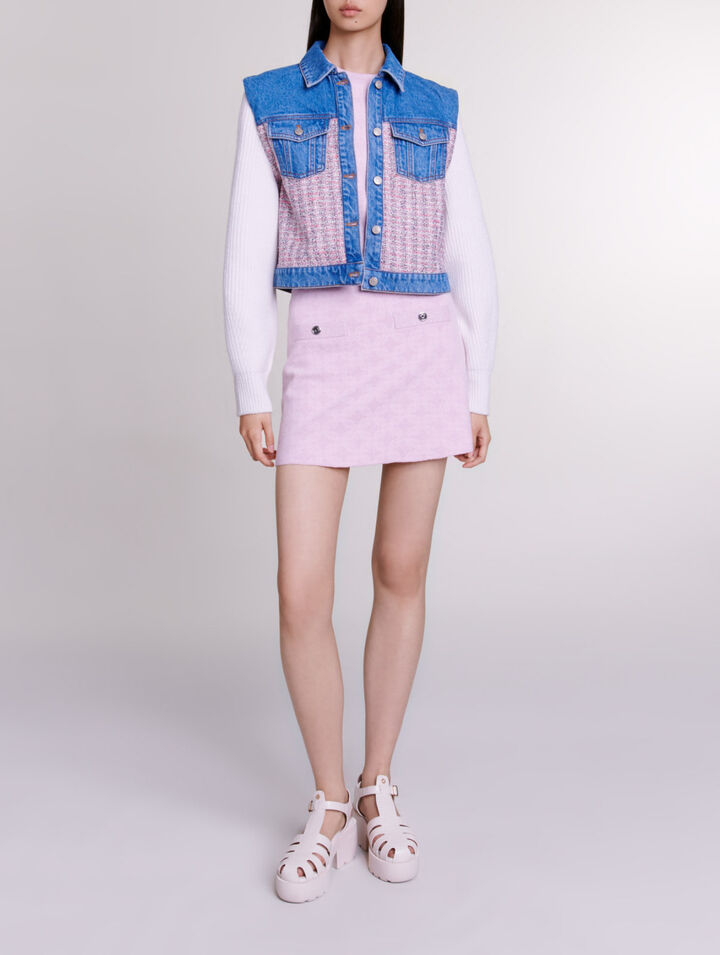 Giubbotto corto in denim e tweed