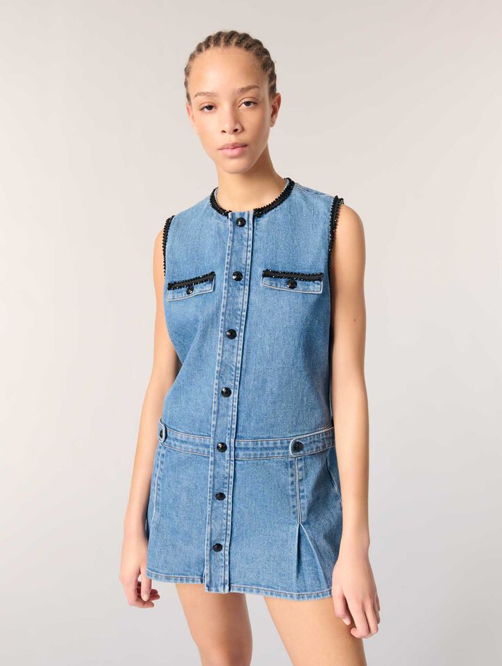 Abito denim e passamanerie ricamate