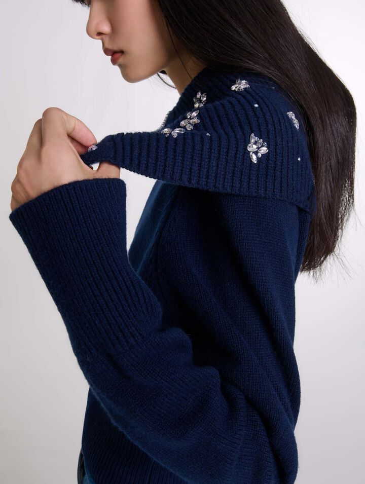 Cardigan con colletto bijoux