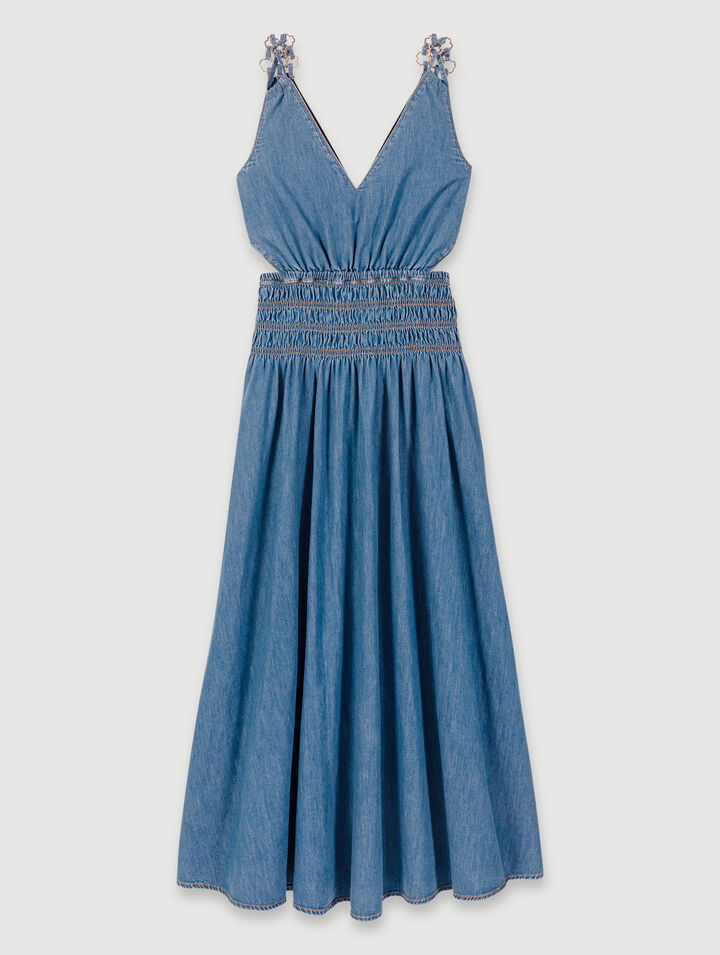 Abito lungo traforato in denim