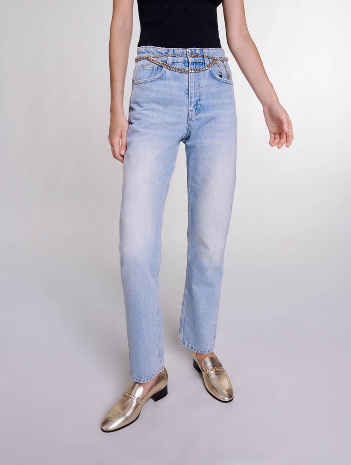 Jeans dritti con cintura con charm