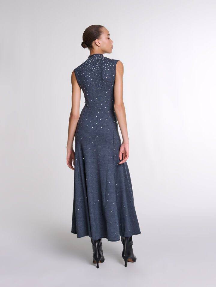 Abito lungo in maglia a strass