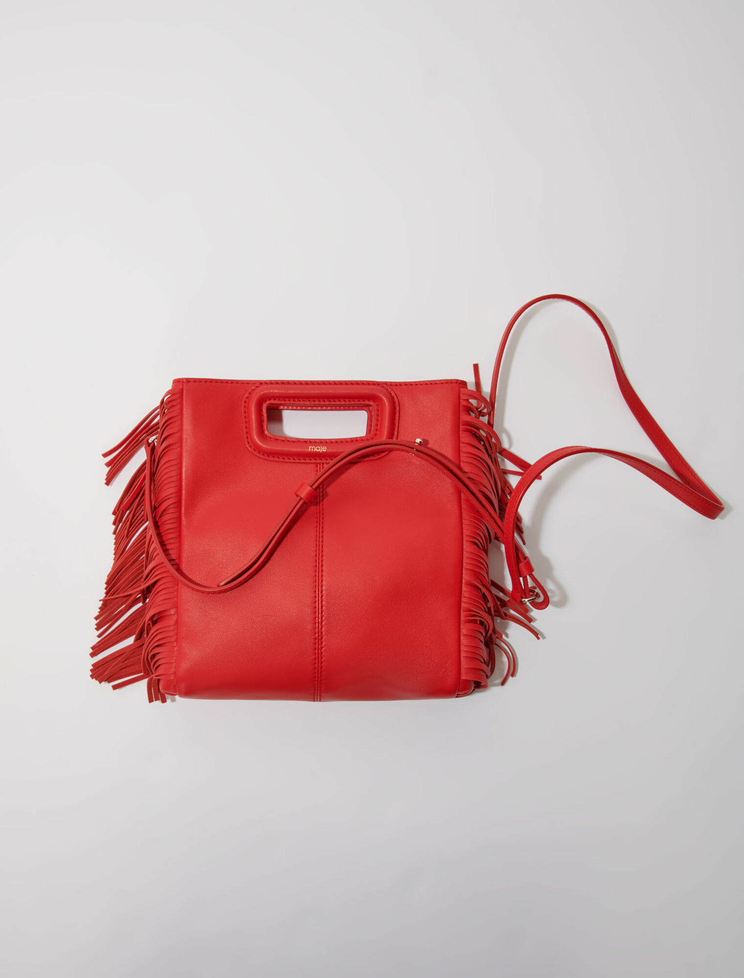 Borsa M con frange in pelle liscia